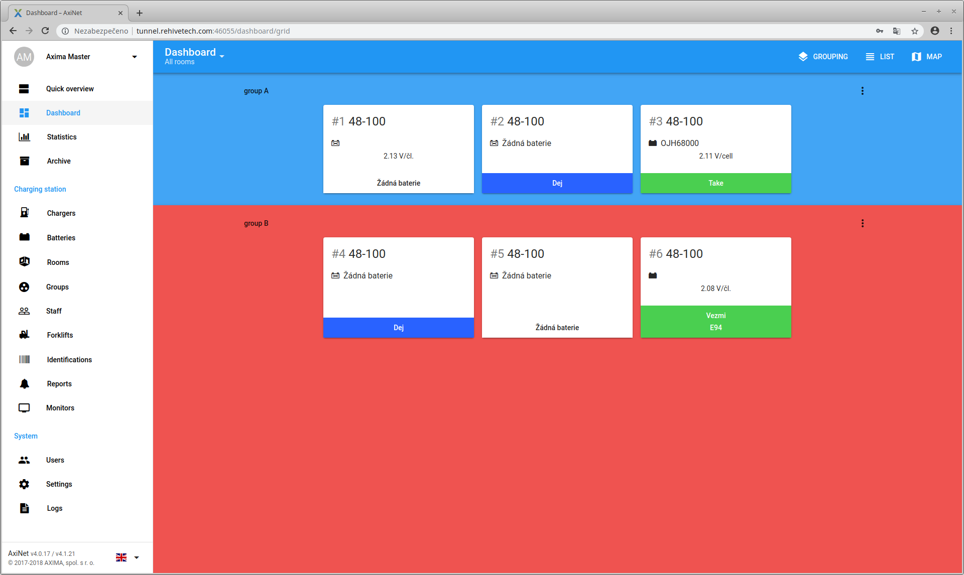 Example of charger unit interface